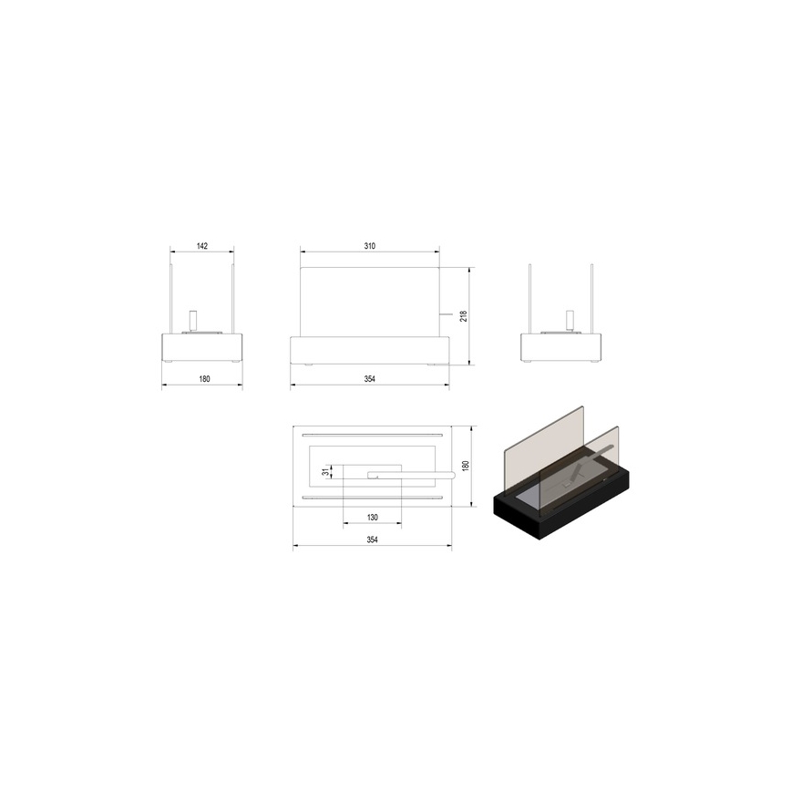 Kratki - BIO haard 21,8x35,4 cm 1kW zwart