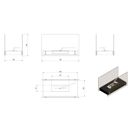 Kratki - BIO-open haard 40,2x70 cm 2kW wit