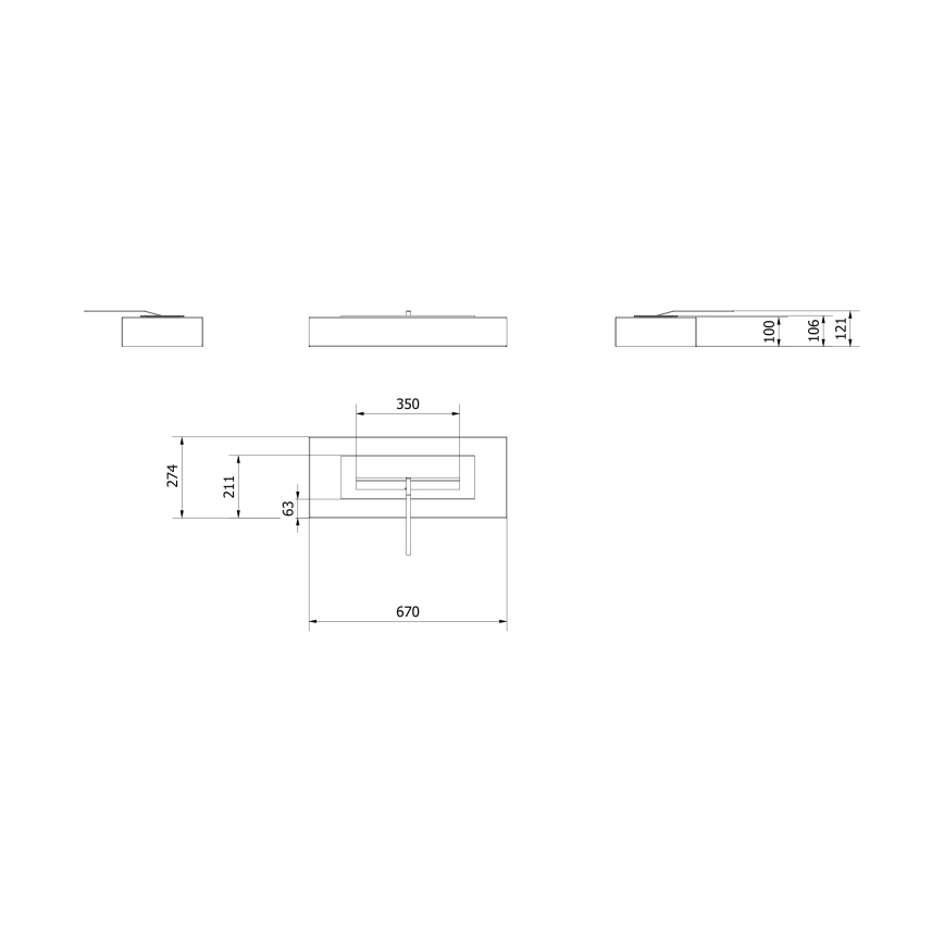Kratki - BIO-open haard 10x67 cm 3kW zwart