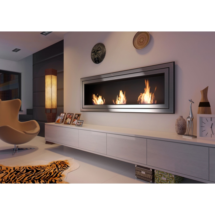 Kratki - Inbouw BIO-open haard 65x180 cm 3x2,5kW glanzend chroom