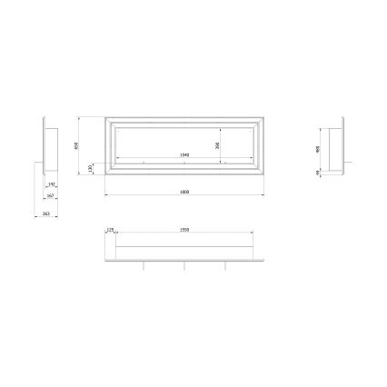 Kratki - Inbouw BIO-open haard 65x180 cm 3x2,5kW glanzend chroom