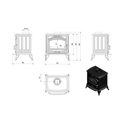 Kratki - Gietijzeren houtkachel 8kW 150mm