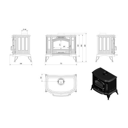 Kratki - Gietijzeren open haard 10kW 150mm