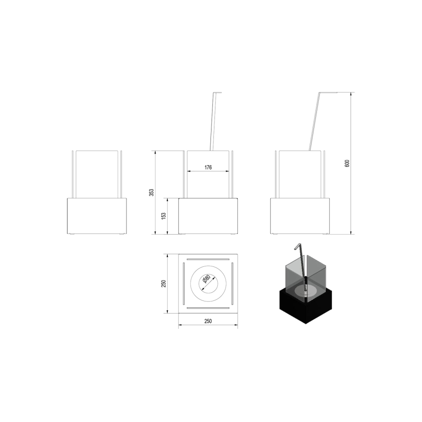 Kratki - BIO-open haard 35,3x25 cm 1kW zwart