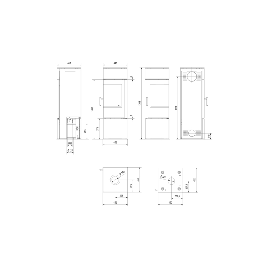 Kratki - Houtkachel van staal 8kW 150mm