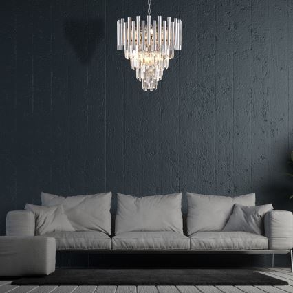 Kristallen hanglamp aan een ketting MADISON 9xE14/40W/230V glanzend chroom