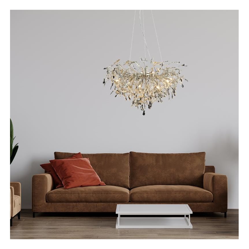 Kristallen hanglamp aan een koord 13xG9/40W/230V glanzend chroom