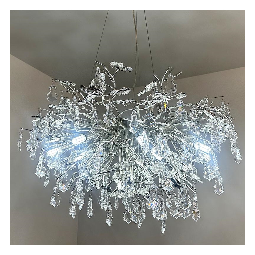 Kristallen hanglamp aan een koord 13xG9/40W/230V glanzend chroom