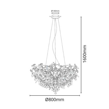 Kristallen hanglamp aan een koord 13xG9/40W/230V glanzend chroom