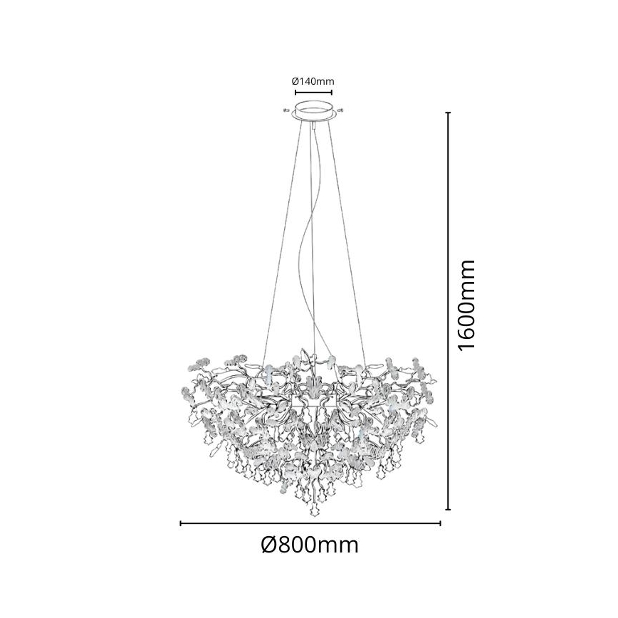 Kristallen hanglamp aan een koord 13xG9/40W/230V glanzend chroom