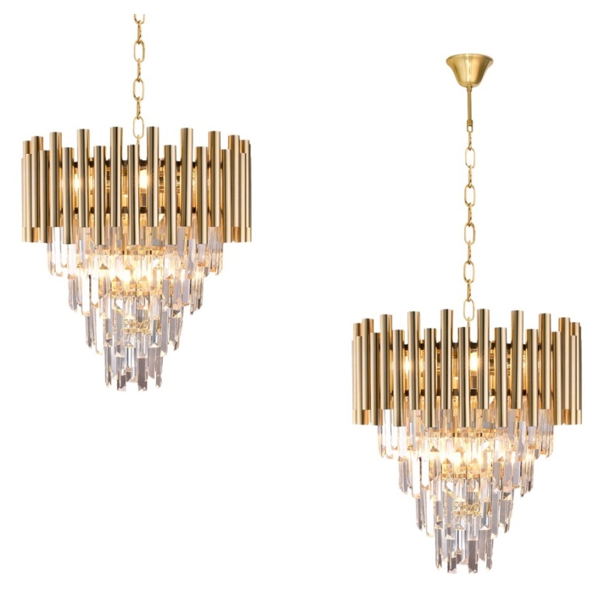 Kristallen kroonluchter aan ketting MADISON 9xE14/40W/230V goud
