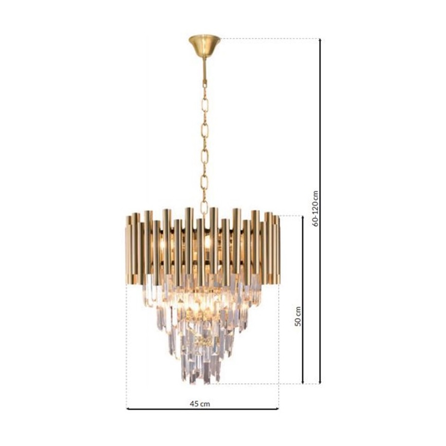 Kristallen kroonluchter aan ketting MADISON 9xE14/40W/230V goud