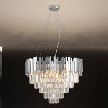 Kristallen kroonluchter met kabelophanging PLAZA 9xE14/40W/230V Ø 60 cm, zilver