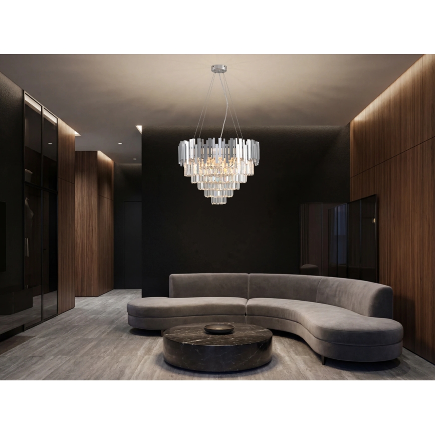 Kristallen kroonluchter met kabelophanging PLAZA 9xE14/40W/230V Ø 60 cm, zilver