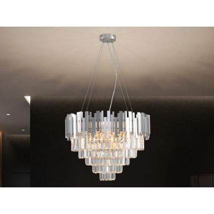 Kristallen kroonluchter met kabelophanging PLAZA 9xE14/40W/230V Ø 60 cm, zilver