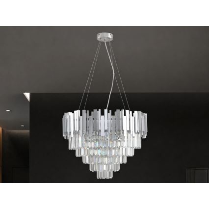 Kristallen kroonluchter met kabelophanging PLAZA 9xE14/40W/230V Ø 60 cm, zilver