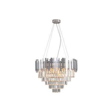 Kristallen kroonluchter met kabelophanging PLAZA 9xE14/40W/230V Ø 60 cm, zilver