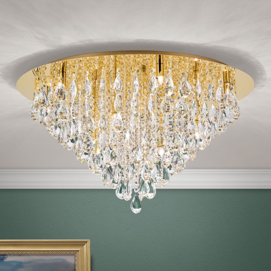 Kristallen plafondlamp CELESTE 12xG9/40W/230V diameter 75 cm goud