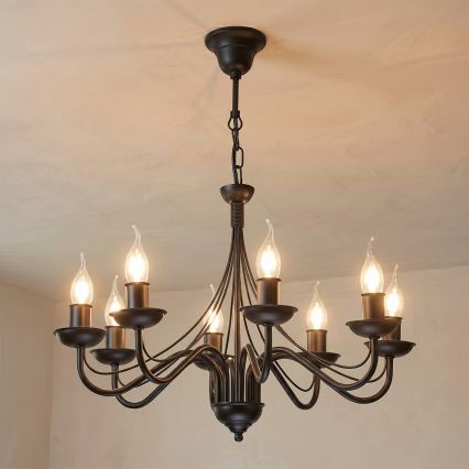 Kroonluchter aan een ketting ANTON 8xE14/60W/230V zwart