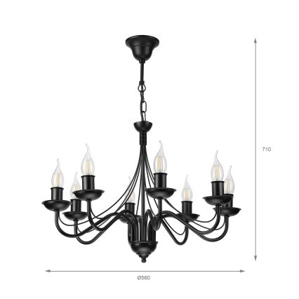 Kroonluchter aan een ketting ANTON 8xE14/60W/230V zwart
