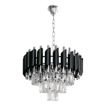Kroonluchter aan een ketting CRISTAL 5xE14/10W/230V zwart/mat chroom