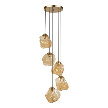 Kroonluchter aan kabel CRISTAL 5xE14/15W/230V messing/rookbeige