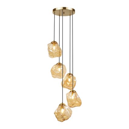 Kroonluchter aan kabel CRISTAL 5xE14/15W/230V messing/rookbeige