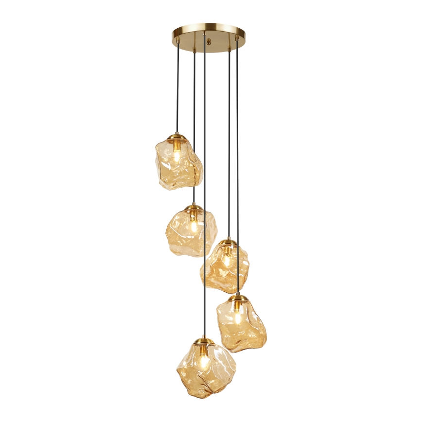 Kroonluchter aan kabel CRISTAL 5xE14/15W/230V messing/rookbeige