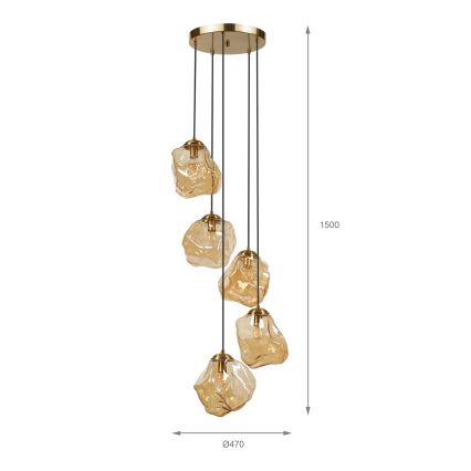 Kroonluchter aan kabel CRISTAL 5xE14/15W/230V messing/rookbeige