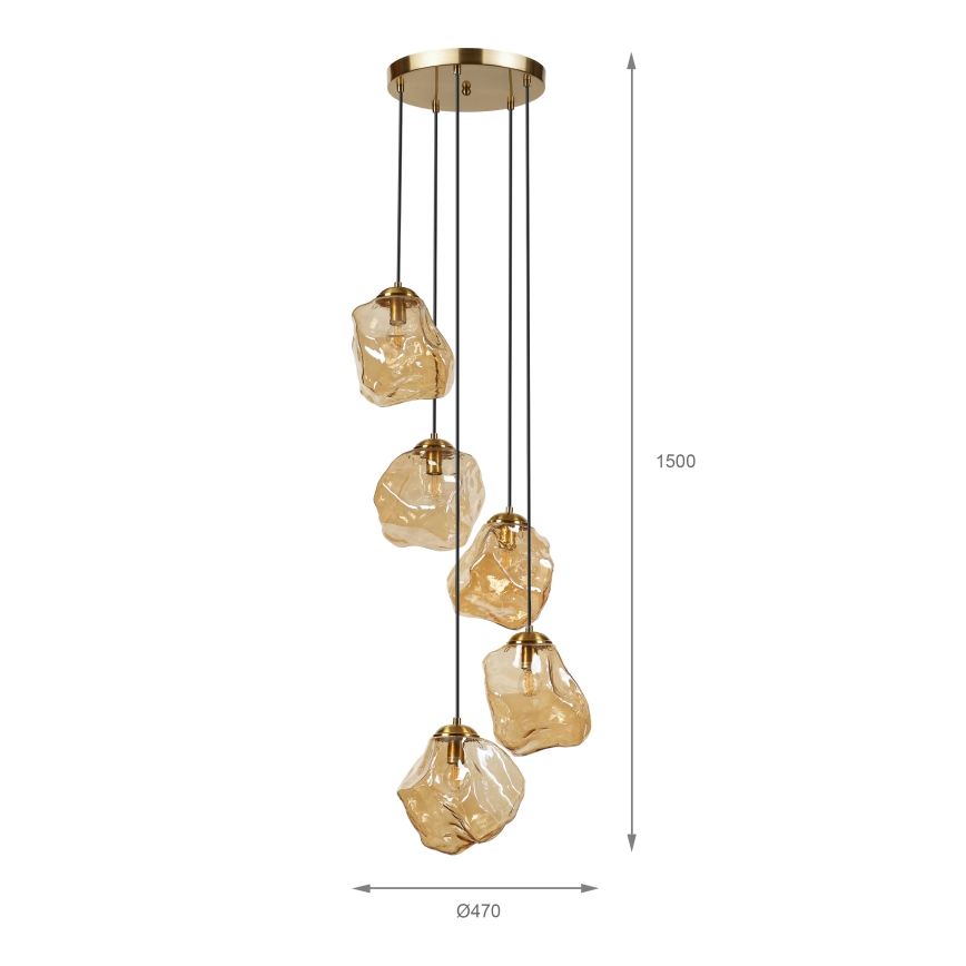 Kroonluchter aan kabel CRISTAL 5xE14/15W/230V messing/rookbeige