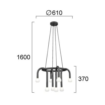 Kroonluchter aan kabel DELORI 8xG9/28W/230V zwart