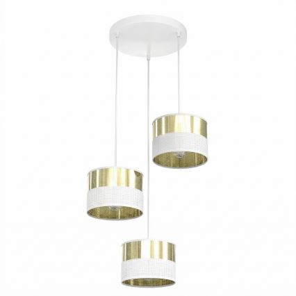 Kroonluchter aan kabel LUX 3xE27/15W/230V wit/goud