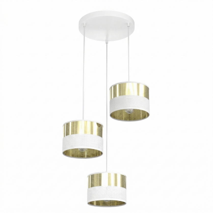 Kroonluchter aan kabel LUX 3xE27/15W/230V wit/goud
