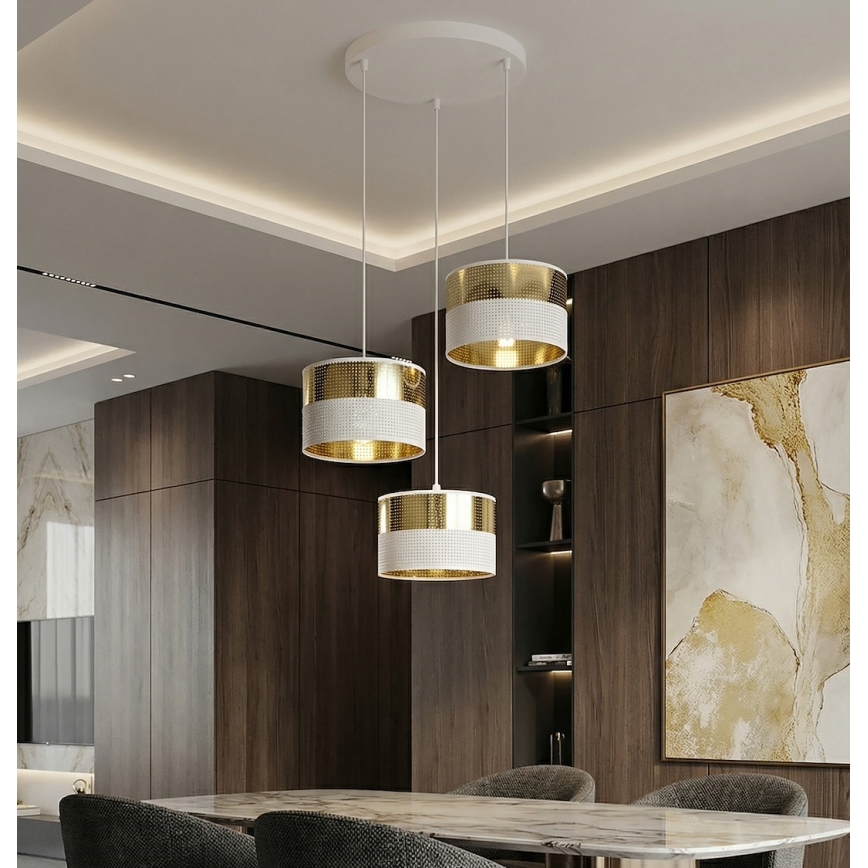 Kroonluchter aan kabel LUX 3xE27/15W/230V wit/goud