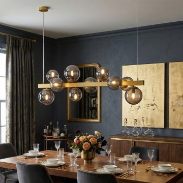 Kroonluchter aan kabel SOLARI 10xE14/15W/230V goud/rookzwart