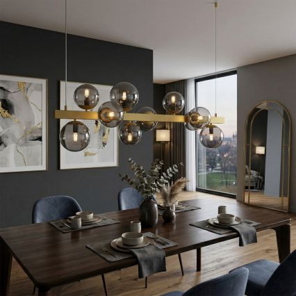 Kroonluchter aan kabel SOLARI 10xE14/15W/230V goud/rookzwart