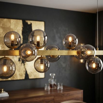 Kroonluchter aan kabel SOLARI 10xE14/15W/230V goud/rookzwart