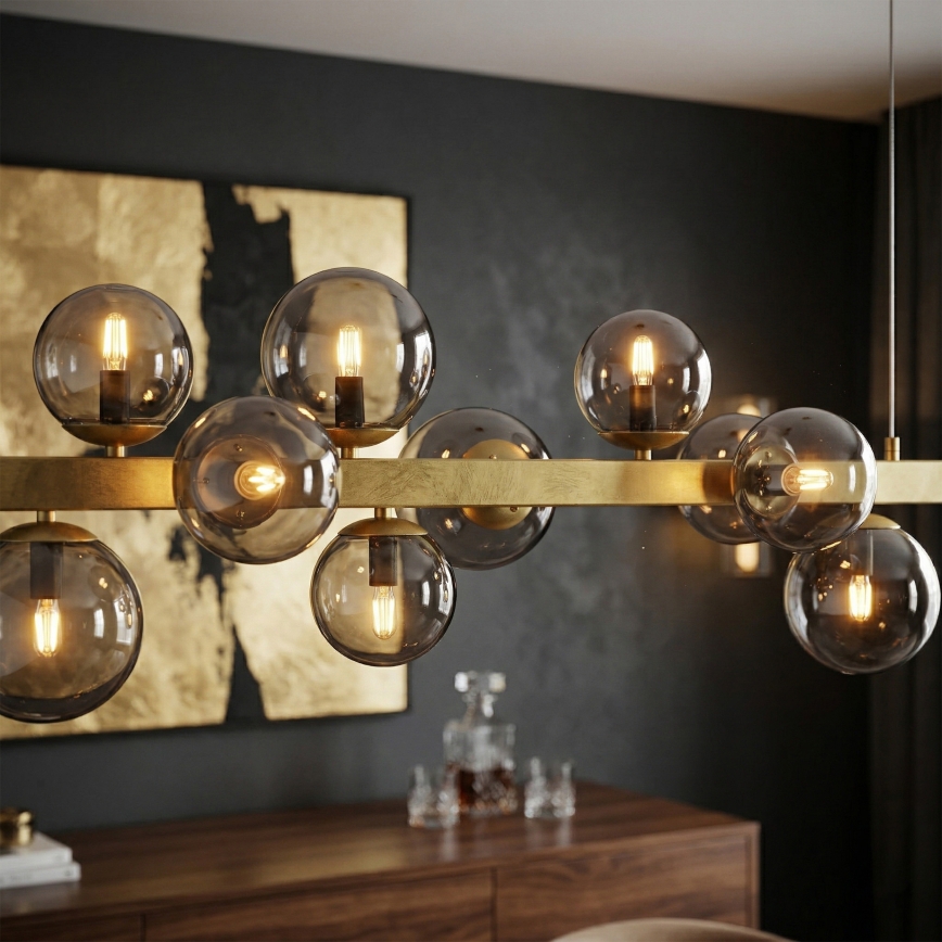 Kroonluchter aan kabel SOLARI 10xE14/15W/230V goud/rookzwart