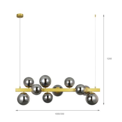 Kroonluchter aan kabel SOLARI 10xE14/15W/230V goud/rookzwart