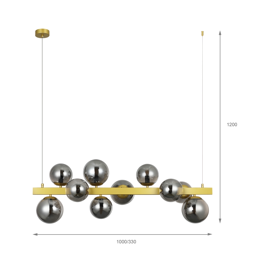 Kroonluchter aan kabel SOLARI 10xE14/15W/230V goud/rookzwart