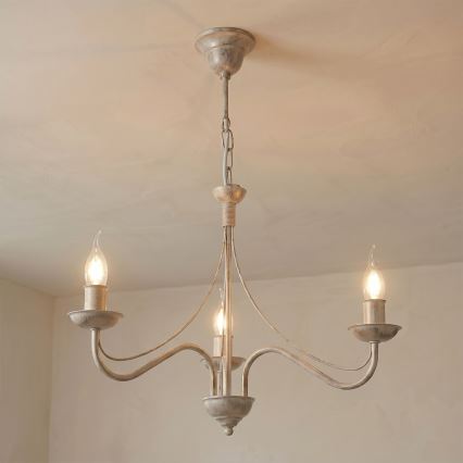 Kroonluchter aan ketting ANTON 3xE14/60W/230V, witte patina