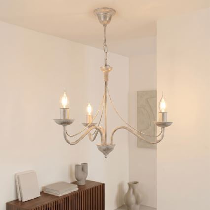 Kroonluchter aan ketting ANTON 3xE14/60W/230V, witte patina