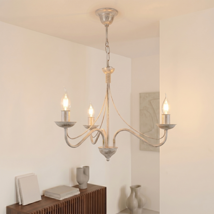 Kroonluchter aan ketting ANTON 3xE14/60W/230V, witte patina