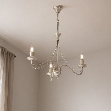 Kroonluchter aan ketting ANTON 3xE14/60W/230V, witte patina