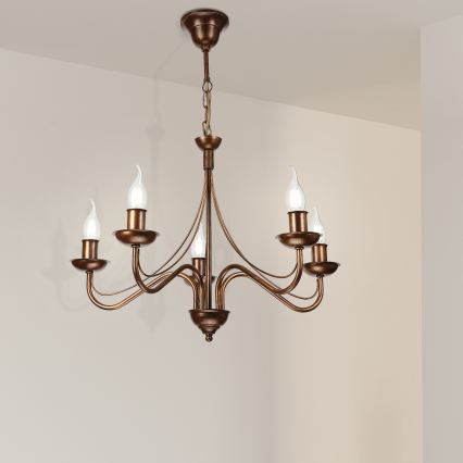 Kroonluchter aan ketting ANTON 5xE14/15W/230V brons