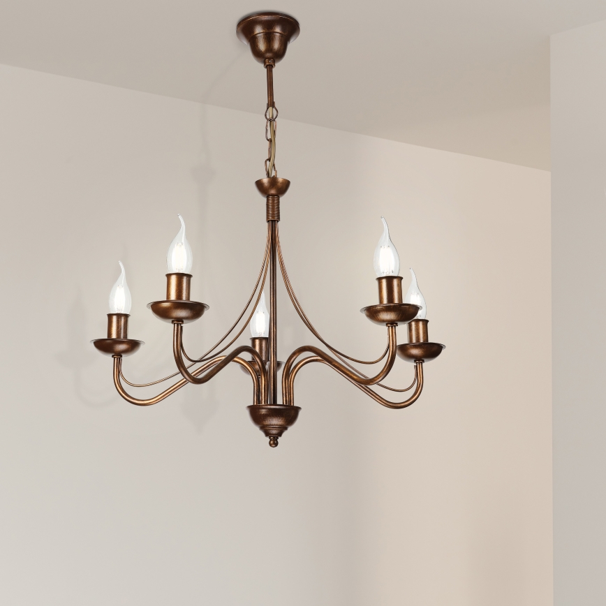 Kroonluchter aan ketting ANTON 5xE14/15W/230V brons