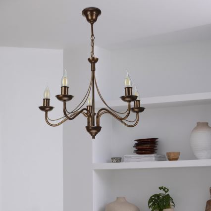 Kroonluchter aan ketting ANTON 5xE14/15W/230V brons