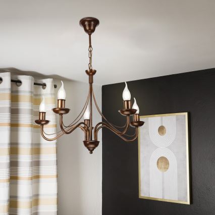 Kroonluchter aan ketting ANTON 5xE14/15W/230V brons