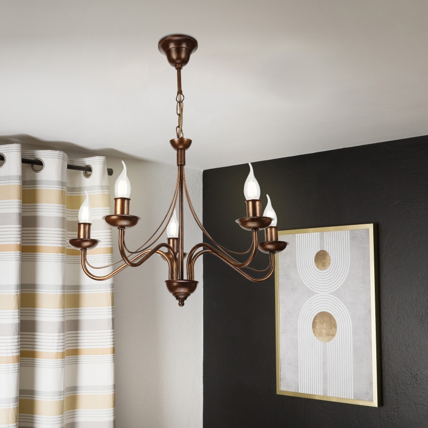 Kroonluchter aan ketting ANTON 5xE14/15W/230V brons