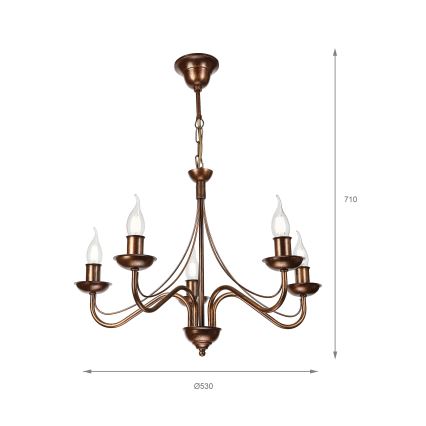 Kroonluchter aan ketting ANTON 5xE14/15W/230V brons